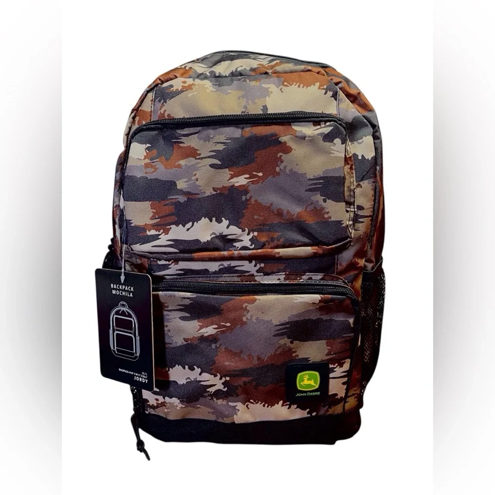 John Deere 18” backpack brown/urban camouflage laptop padded storage new w/tags